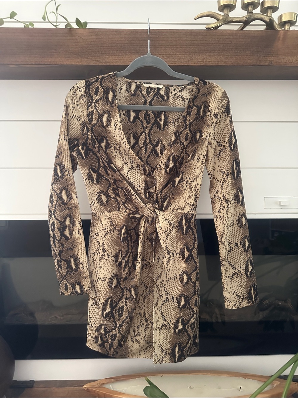 MABLE Long Sleeve Snake-Print Wrap mini Dress